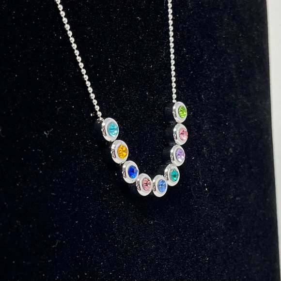 Beautiful Multi Colored Gemstone Silver Chain Necklace, Birthstones - Picture 4 of 9